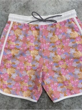 LainSnow Pink Gold Floral Men’s Swim Board Shorts